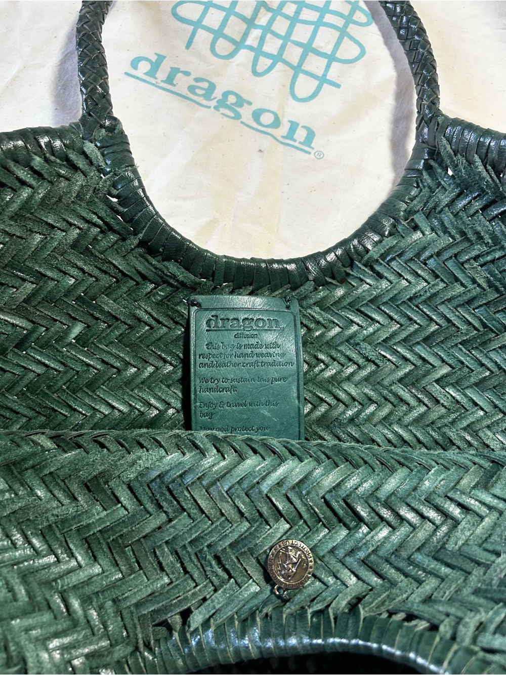 Dragon Diffusion Nantucket Tote Bag Woven Green Leather - Picture 3 of 5